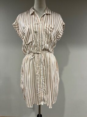 Japna‎ Striped Shirt Dress with Drawstring Waist - Beige/White size medium